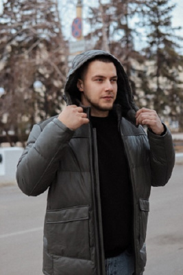 Пуховик из матовой кожи