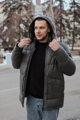 Пуховик из матовой кожи